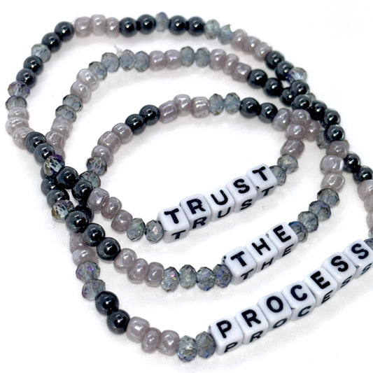 Trust the Process Bracelet Stack • Glass + Hematite Beads
