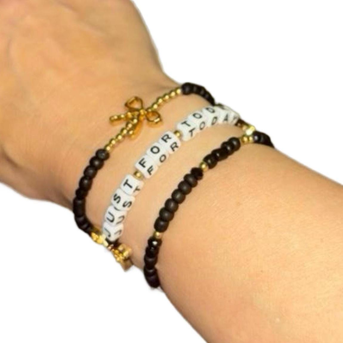 Gold Bow • Just for Today • Black Bracelet