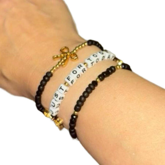 Gold Bow • Just for Today • Black Bracelet