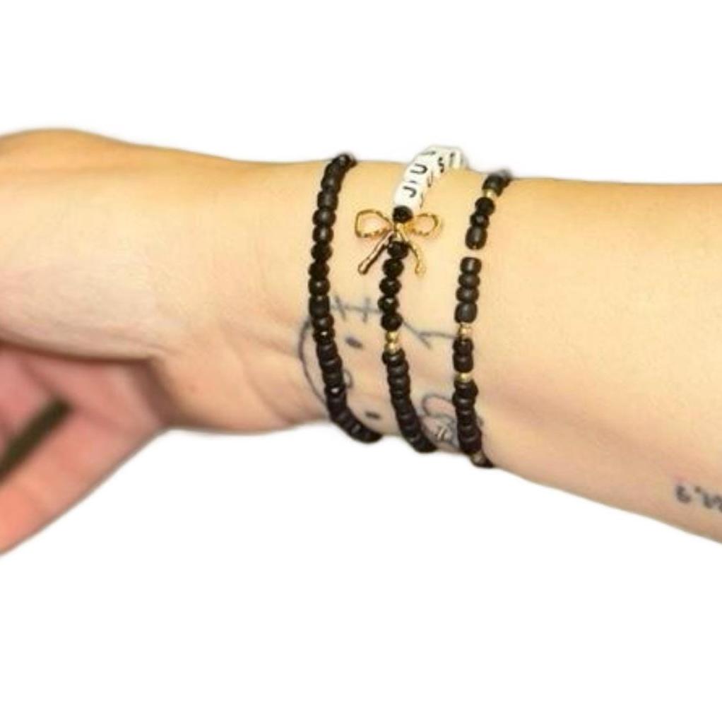 Gold Bow • Just for Today • Black Bracelet