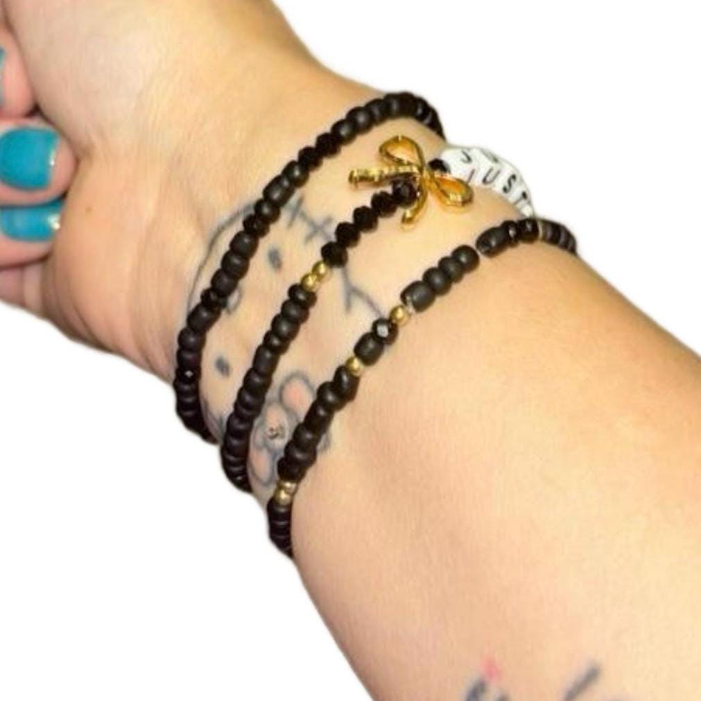 Gold Bow • Just for Today • Black Bracelet