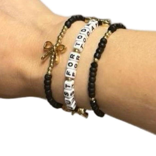 Gold Bow • Just for Today • Black Bracelet