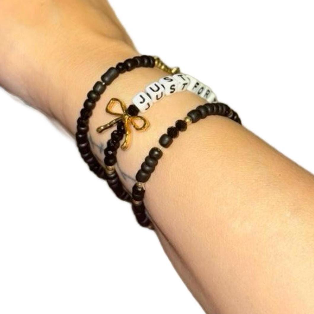 Gold Bow • Just for Today • Black Bracelet