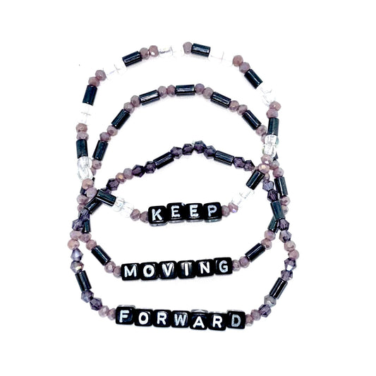 Keep Moving Forward Bracelet Stack • Glass & Hematite Beads