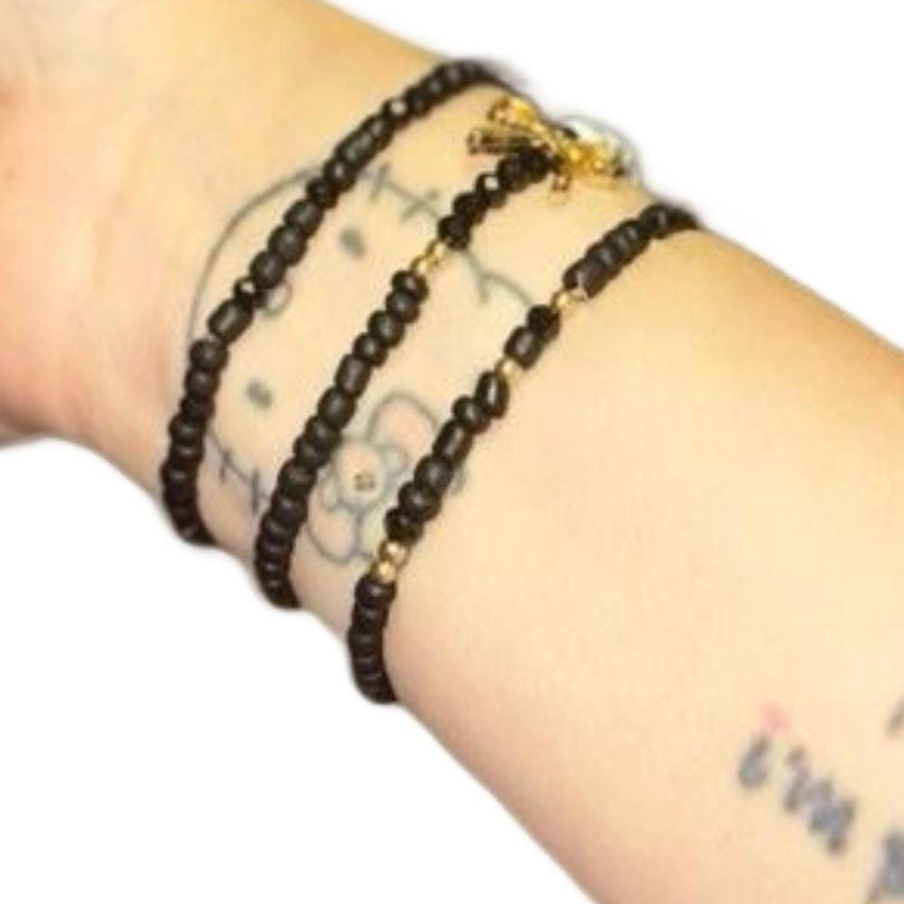 Gold Bow • Just for Today • Black Bracelet