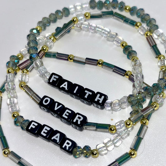 Faith Over Fear Bracelet Stack • Glass Beads + 14k Gold-Plated Accents