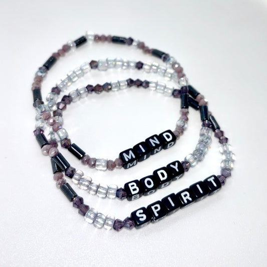 Mind • Body • Spirit Bracelet Stack – Glass + Hematite Beads