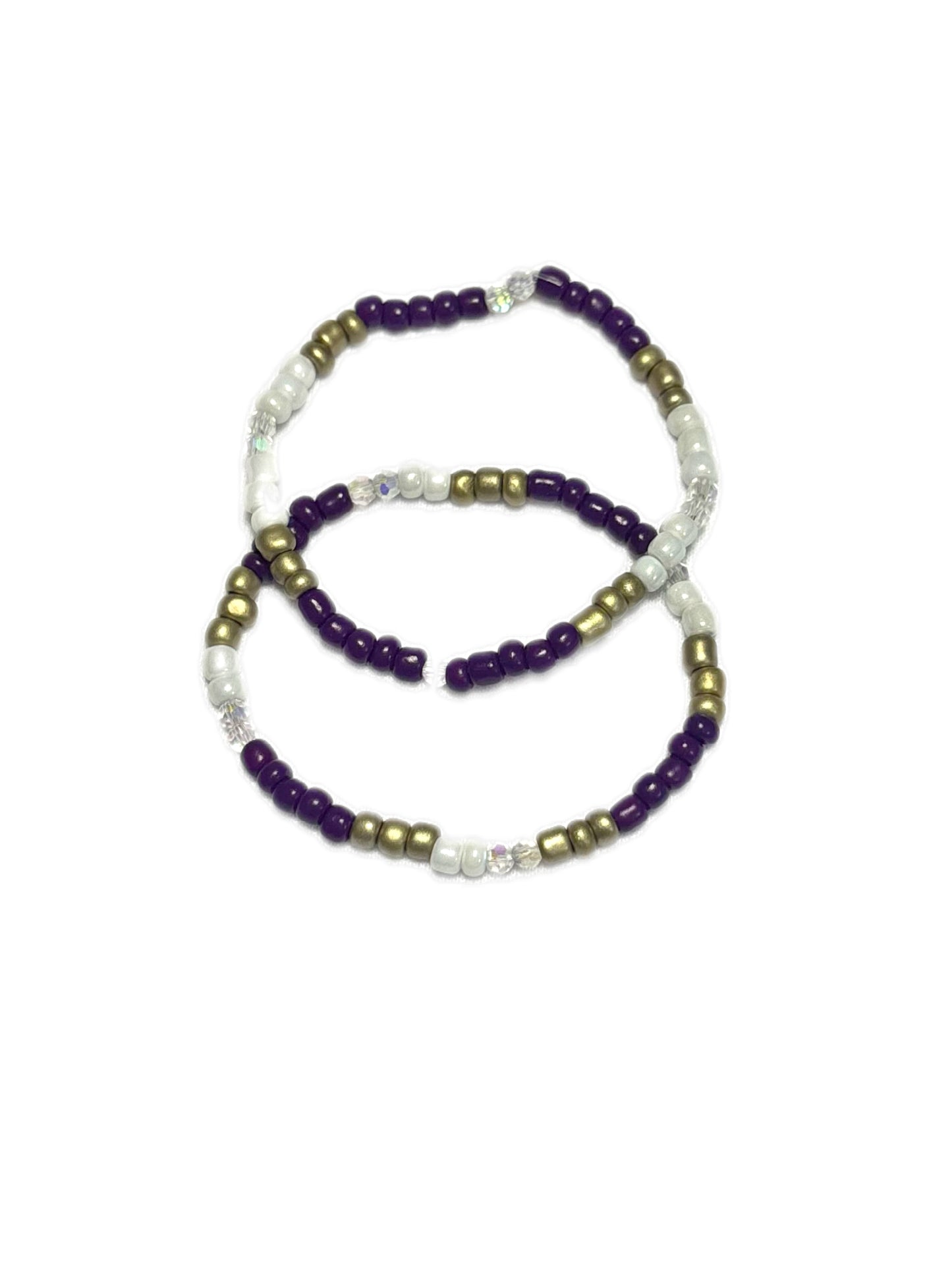 Purple, White & Gold Beaded Bracelets