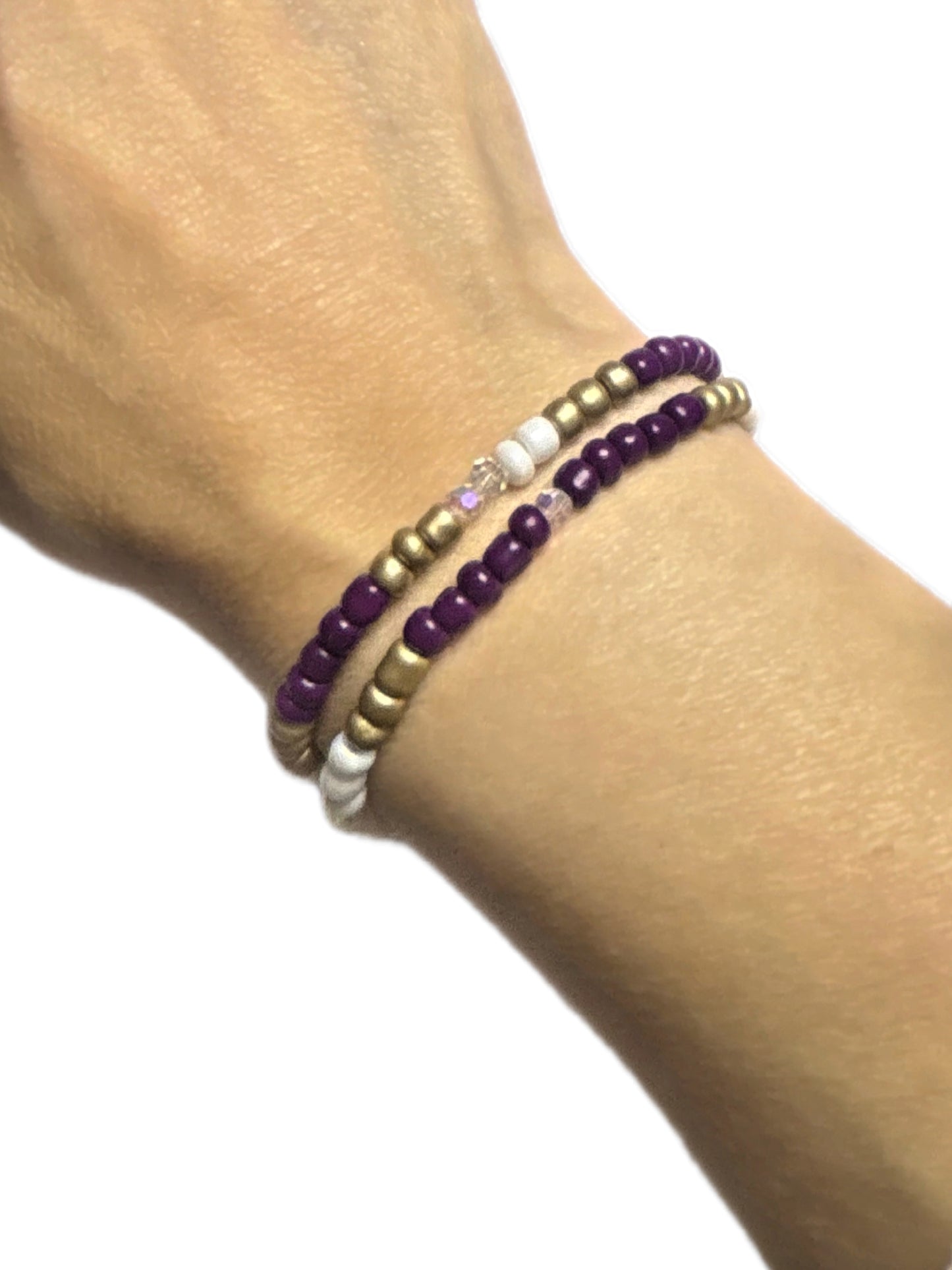 Purple, White & Gold Beaded Bracelets