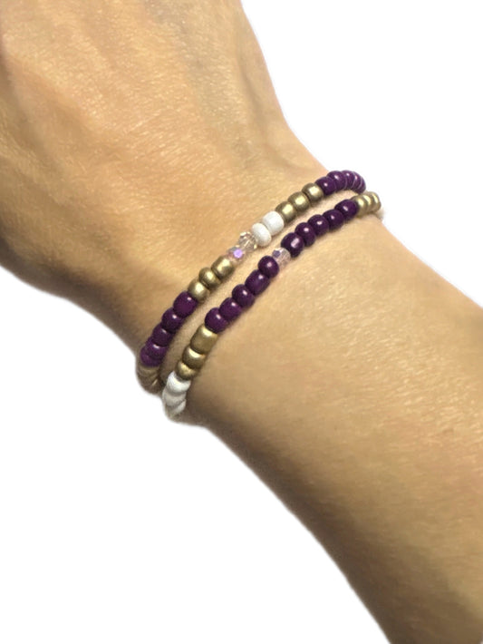 Purple, White & Gold Beaded Bracelets