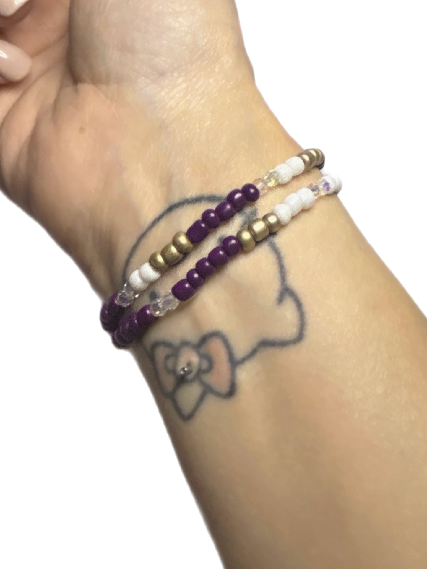 Purple, White & Gold Beaded Bracelets