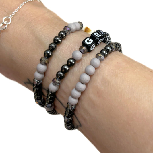 Grateful Bracelet Stack – Plated Hematite & Glass Beads