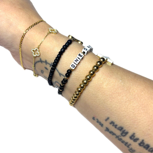 Blue Cross • Gold Bow • One Day at a Time Bracelet