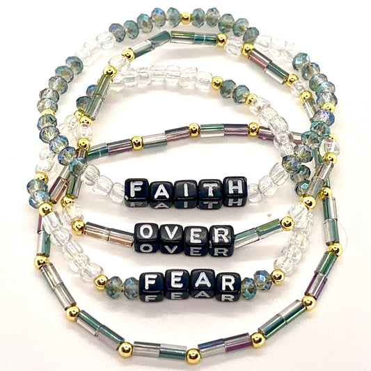 Faith Over Fear Bracelet Stack • Glass Beads + 14k Gold-Plated Accents
