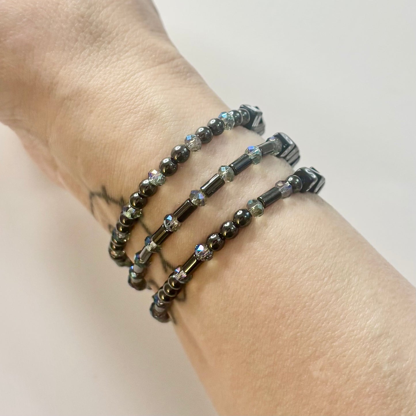 Mind • Body • Soul Bracelet Set – Hematite & Glass Beads