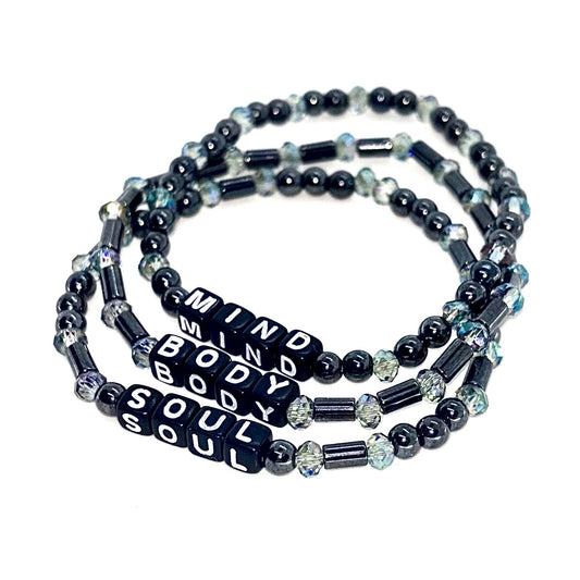 Mind • Body • Soul Bracelet Set – Hematite & Glass Beads