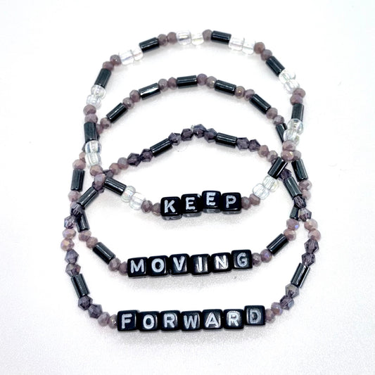 Keep Moving Forward Bracelet Stack • Glass & Hematite Beads
