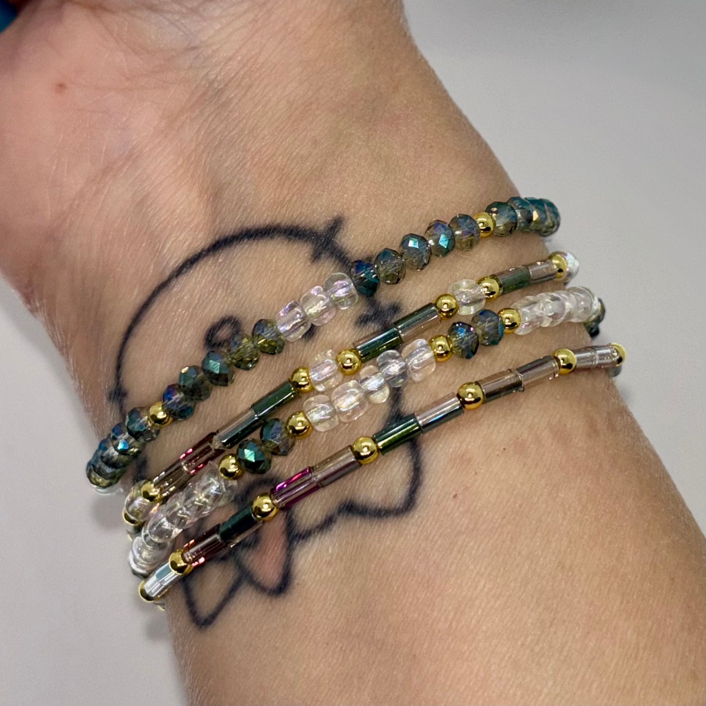 Faith Over Fear Bracelet Stack • Glass Beads + 14k Gold-Plated Accents