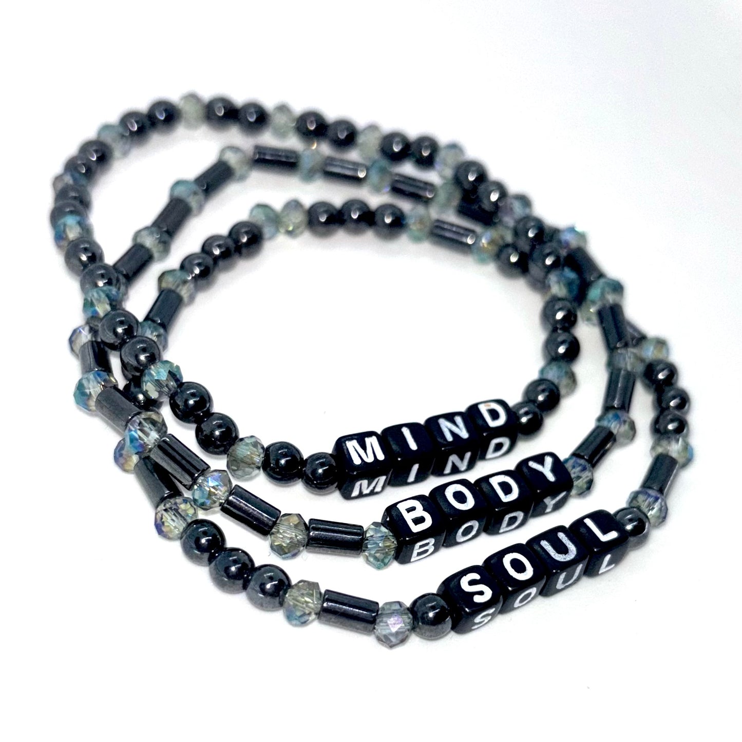 Mind • Body • Soul Bracelet Set – Hematite & Glass Beads
