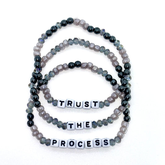 Trust the Process Bracelet Stack • Glass + Hematite Beads