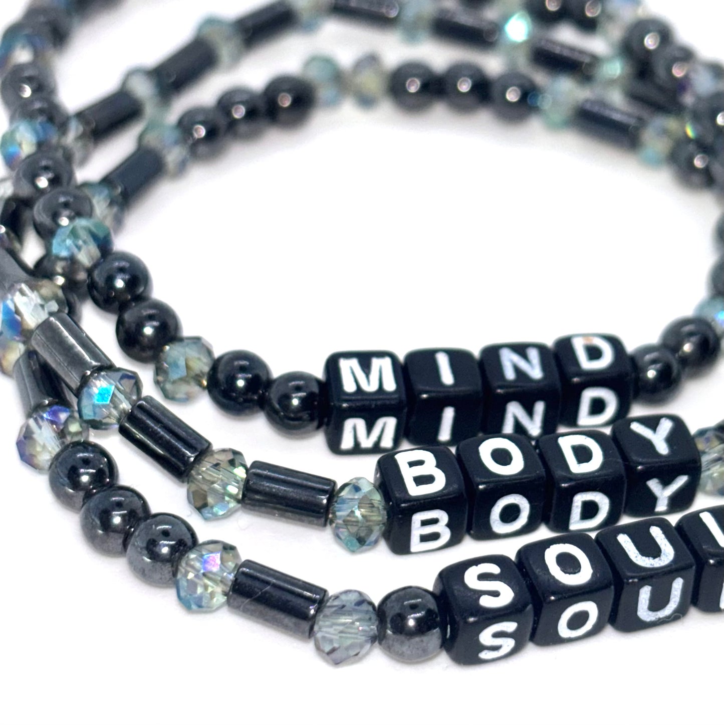 Mind • Body • Soul Bracelet Set – Hematite & Glass Beads
