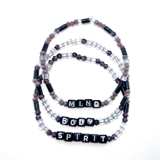 Mind • Body • Spirit Bracelet Stack – Glass + Hematite Beads