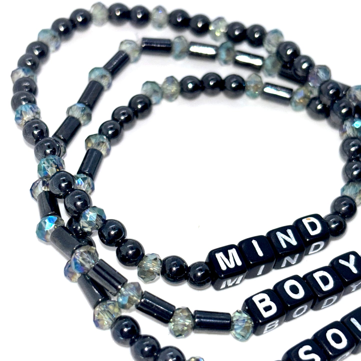 Mind • Body • Soul Bracelet Set – Hematite & Glass Beads
