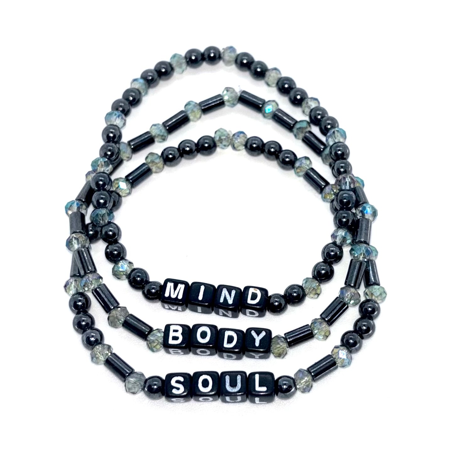 Mind • Body • Soul Bracelet Set – Hematite & Glass Beads