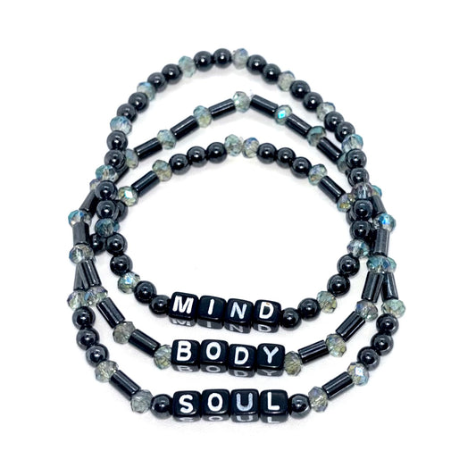 Mind • Body • Soul Bracelet Set – Hematite & Glass Beads