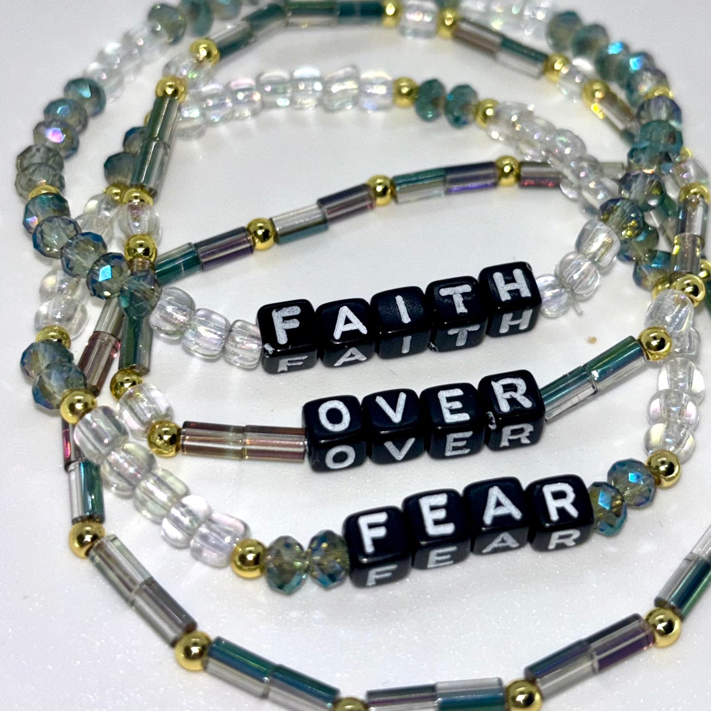Faith Over Fear Bracelet Stack • Glass Beads + 14k Gold-Plated Accents