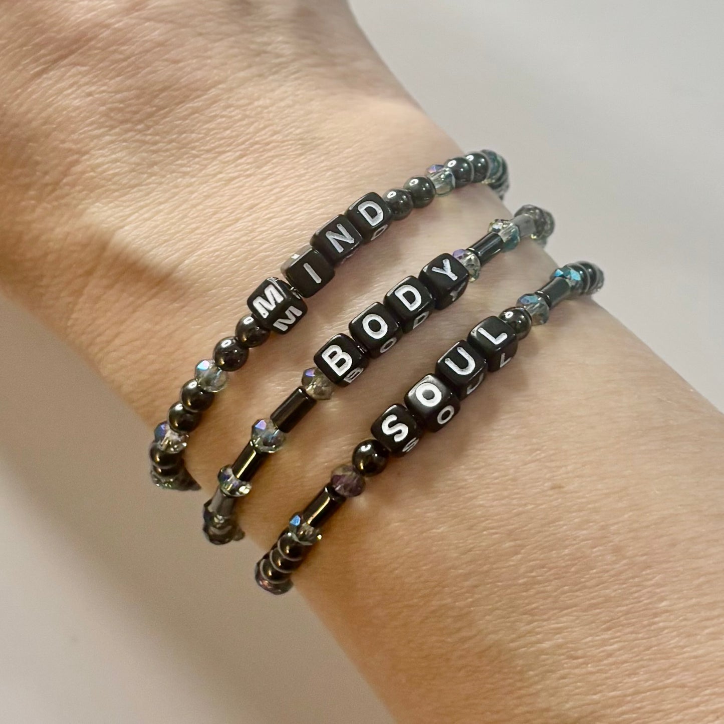 Mind • Body • Soul Bracelet Set – Hematite & Glass Beads