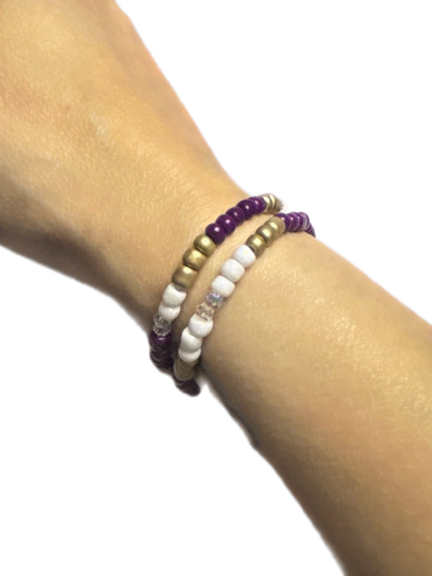 Purple, White & Gold Beaded Bracelets