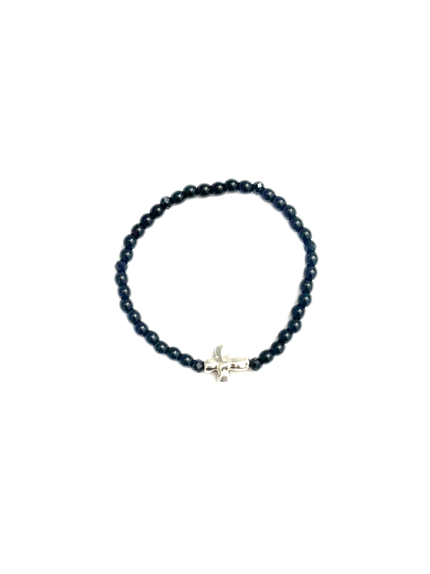 Cross + Silver Bar Bracelet Stack – Black Glass Beaded Jewelry | Hope & Hustle Co.