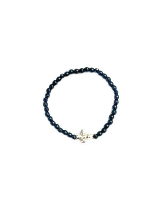 Cross + Silver Bar Bracelet Stack – Black Glass Beaded Jewelry | Hope & Hustle Co.