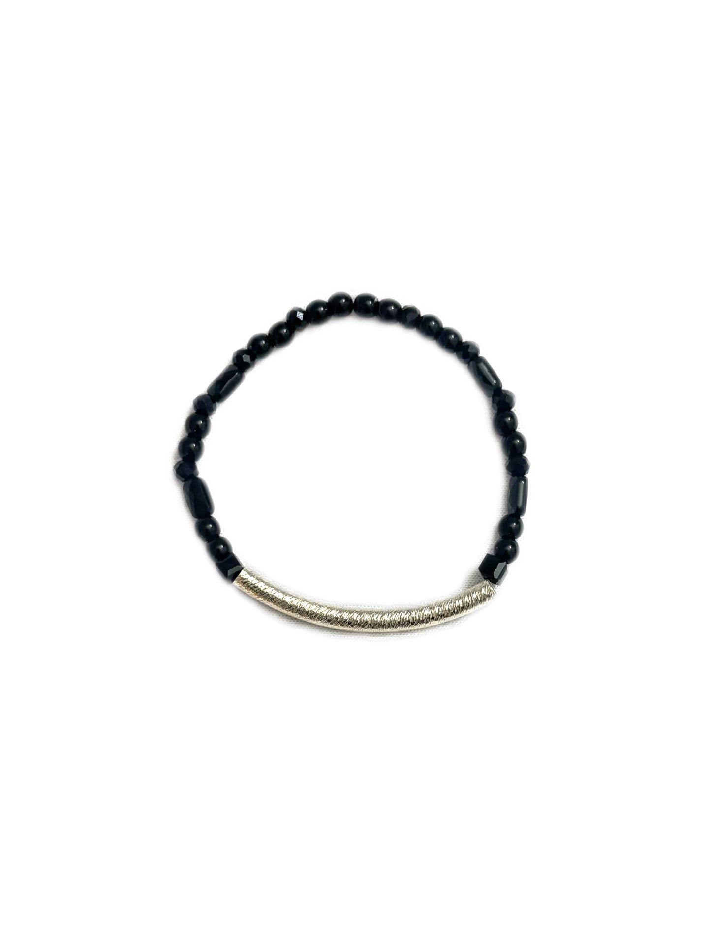 Cross + Silver Bar Bracelet Stack – Black Glass Beaded Jewelry | Hope & Hustle Co.