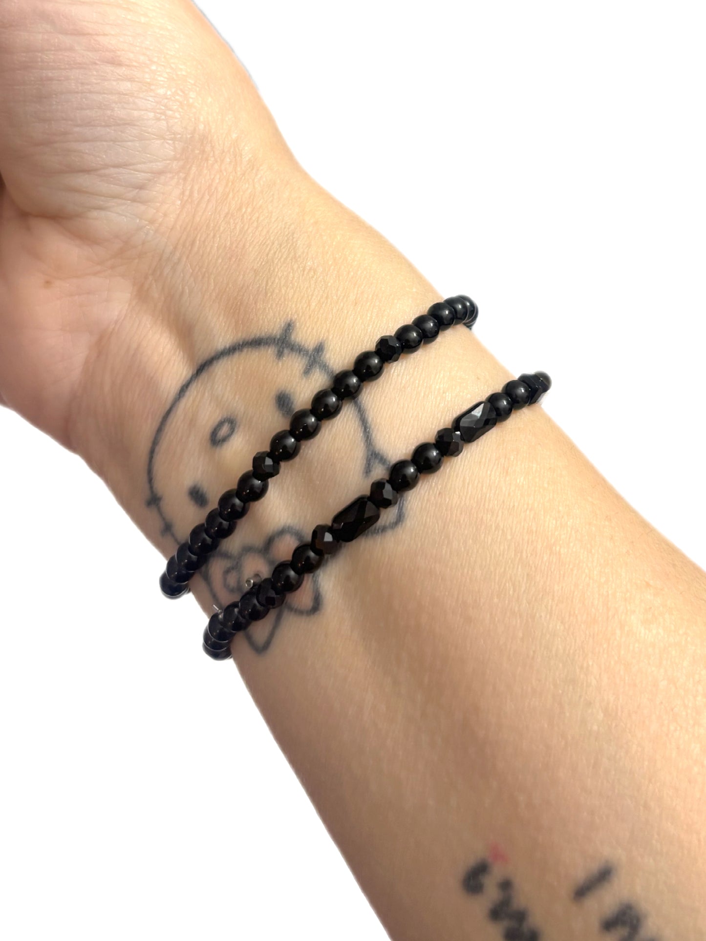 Cross + Silver Bar Bracelet Stack – Black Glass Beaded Jewelry | Hope & Hustle Co.
