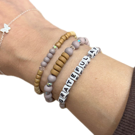 Grateful AF Bracelet Stack – Neutral Glass & Clay Beads