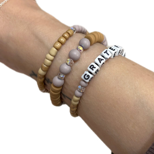 Grateful AF Bracelet Stack – Neutral Glass & Clay Beads