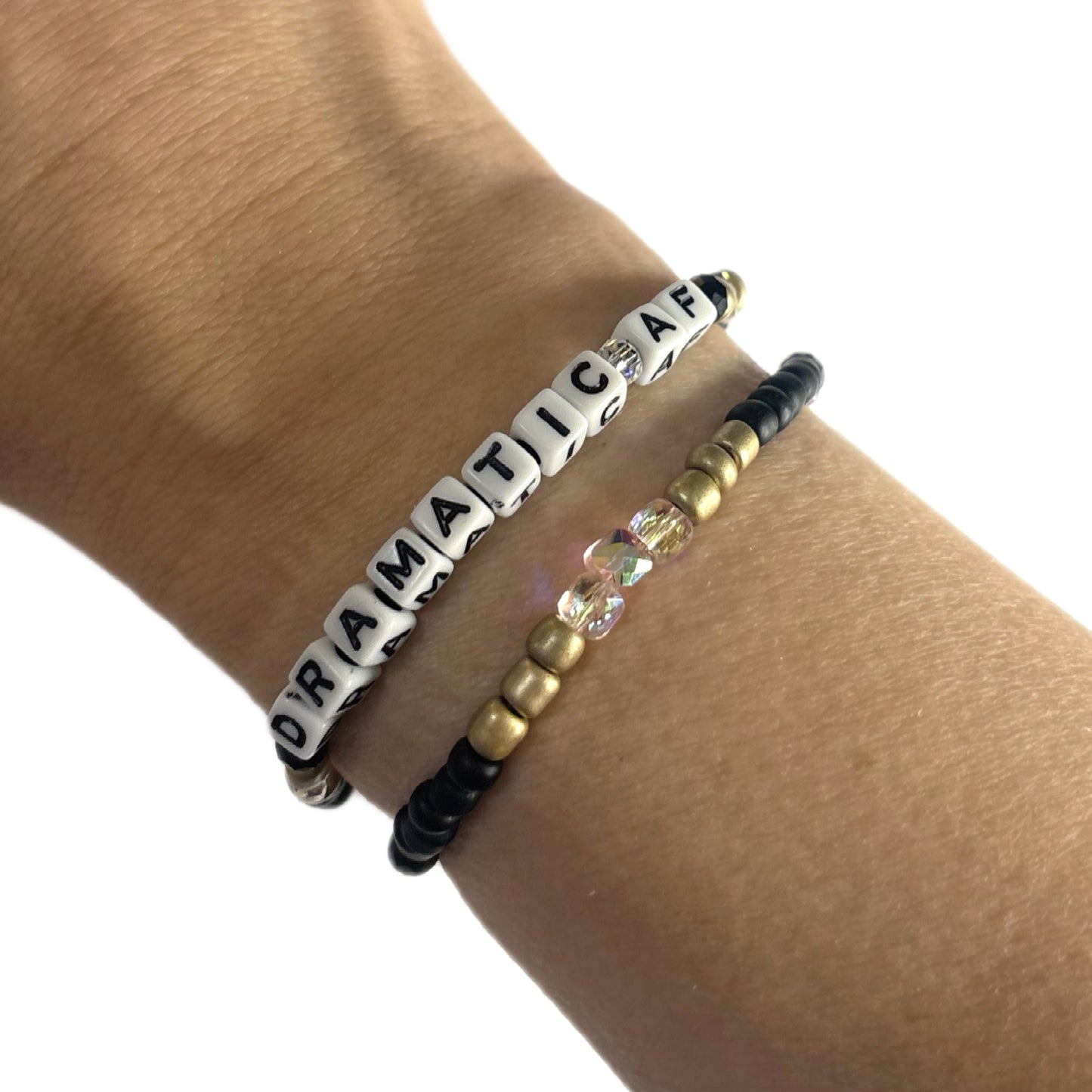 DRAMATIC AF Bracelet Stack – Matte Black, Gold & Pink Sparkle Beads | Hope & Hustle Co.