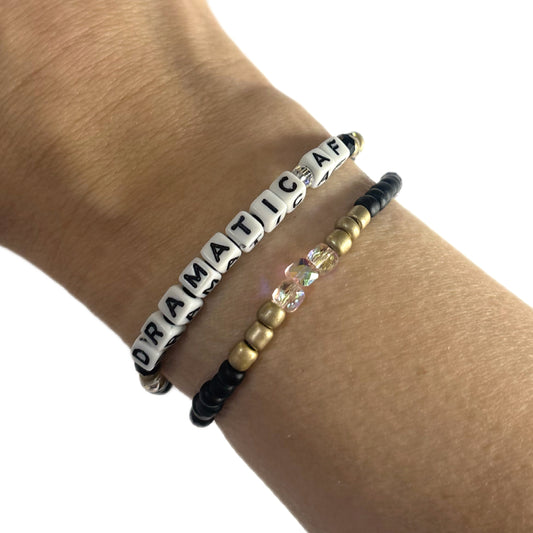 DRAMATIC AF Bracelet Stack – Matte Black, Gold & Pink Sparkle Beads | Hope & Hustle Co.