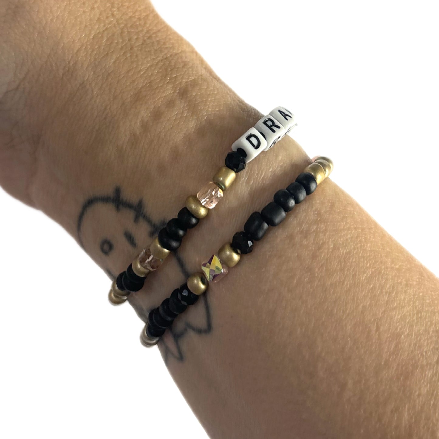 DRAMATIC AF Bracelet Stack – Matte Black, Gold & Pink Sparkle Beads | Hope & Hustle Co.