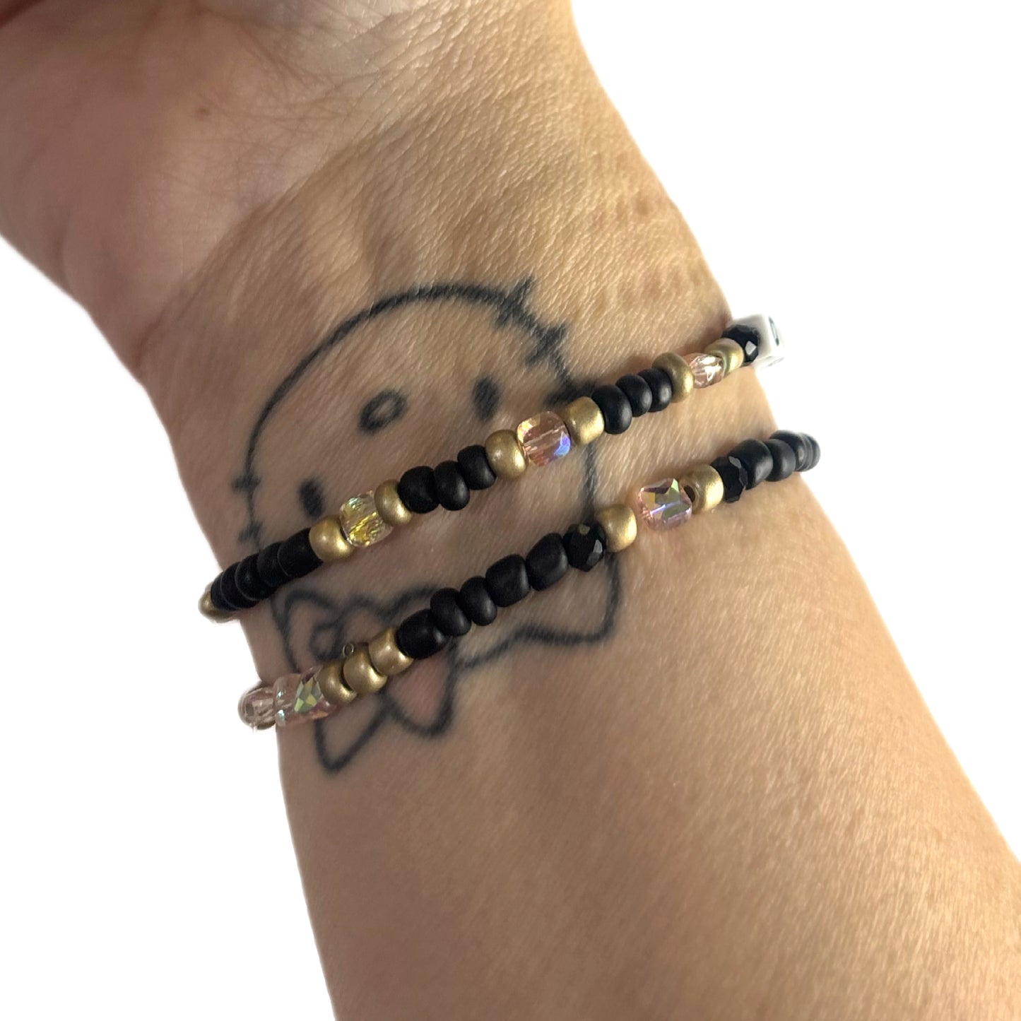 DRAMATIC AF Bracelet Stack – Matte Black, Gold & Pink Sparkle Beads | Hope & Hustle Co.