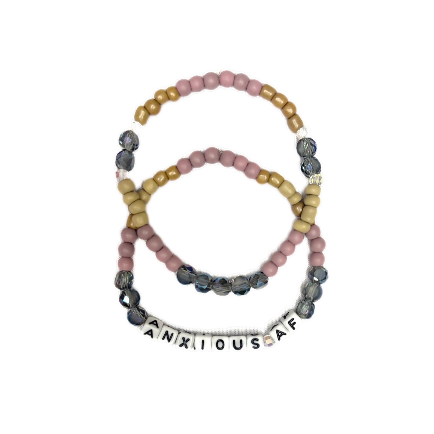 ANXIOUS AF Bracelet Stack – Pink, Tan & Blue Crystal Beads | Hope & Hustle Co.
