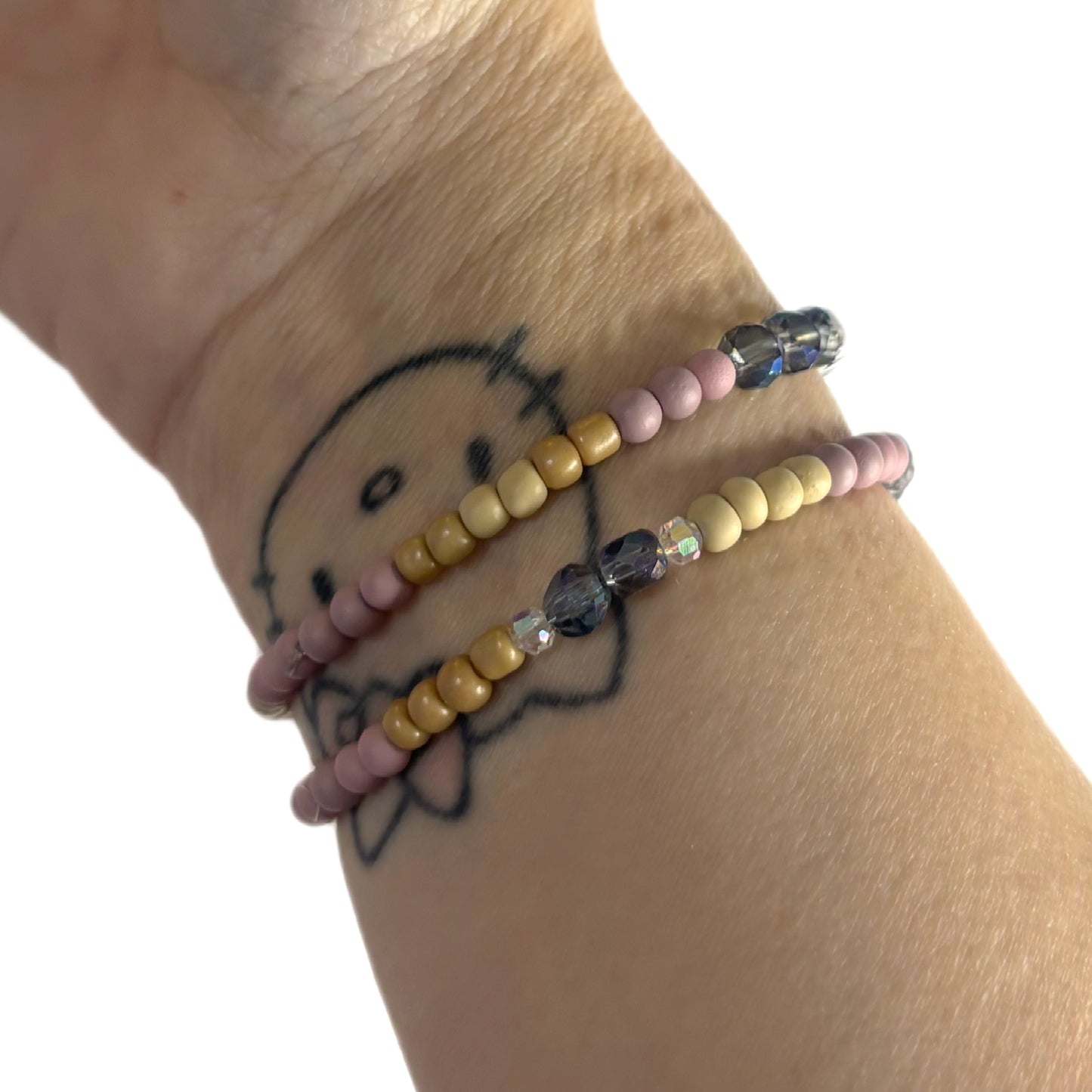 ANXIOUS AF Bracelet Stack – Pink, Tan & Blue Crystal Beads | Hope & Hustle Co.