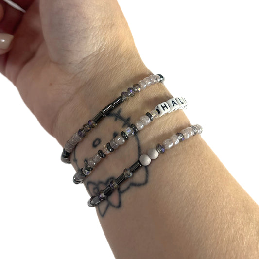 HALF HOLY HALF HOOD Bracelet Stack – Hematite & Gray Glass Beads | Hope & Hustle Co.