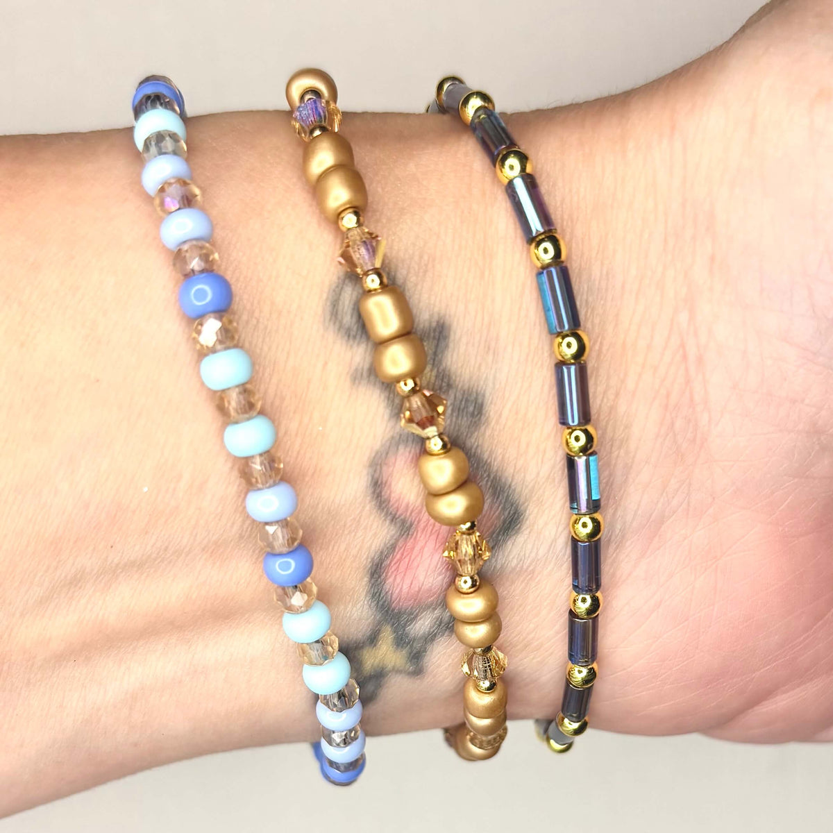 Blue & Gold Beaded Bracelet Stack