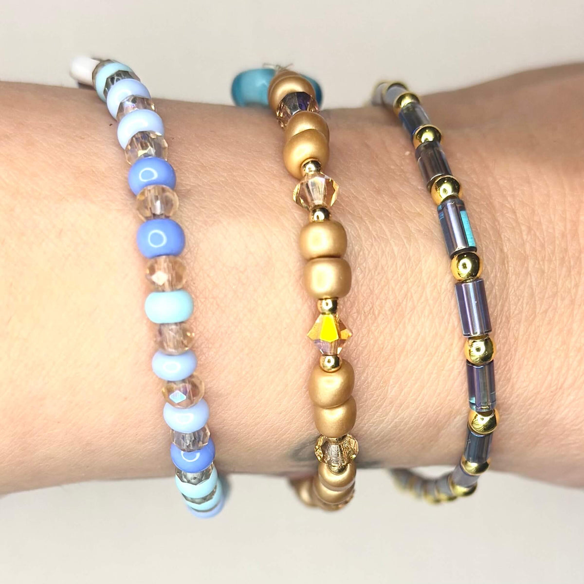 Blue & Gold Beaded Bracelet Stack