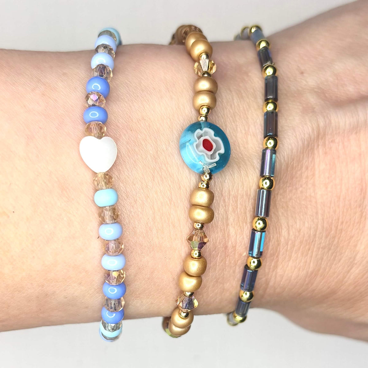 Blue & Gold Beaded Bracelet Stack
