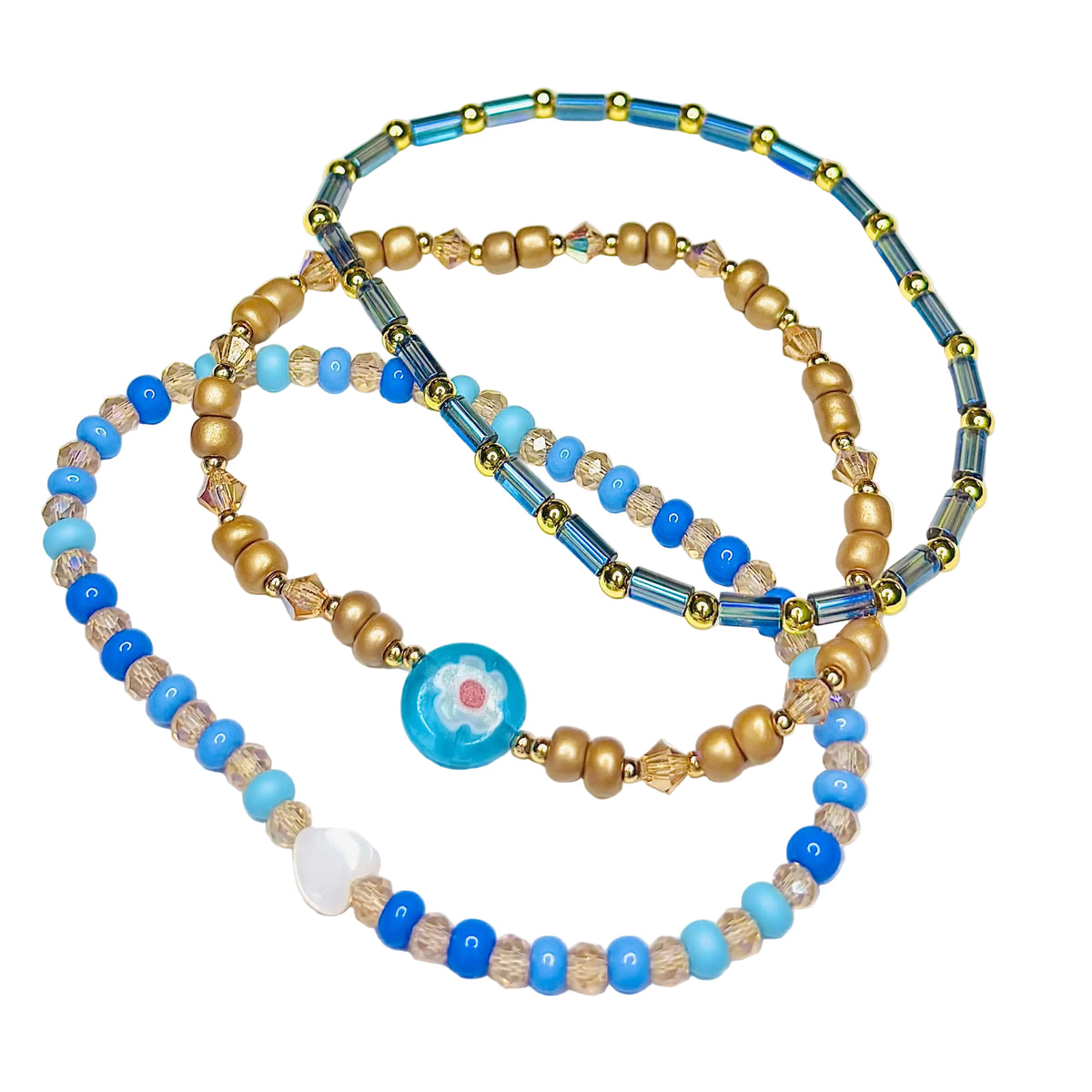 Blue & Gold Beaded Bracelet Stack